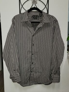 VTG 90s Structure Men's Large Long-Sleeve Button-up Striped Cotton Dress Shirt